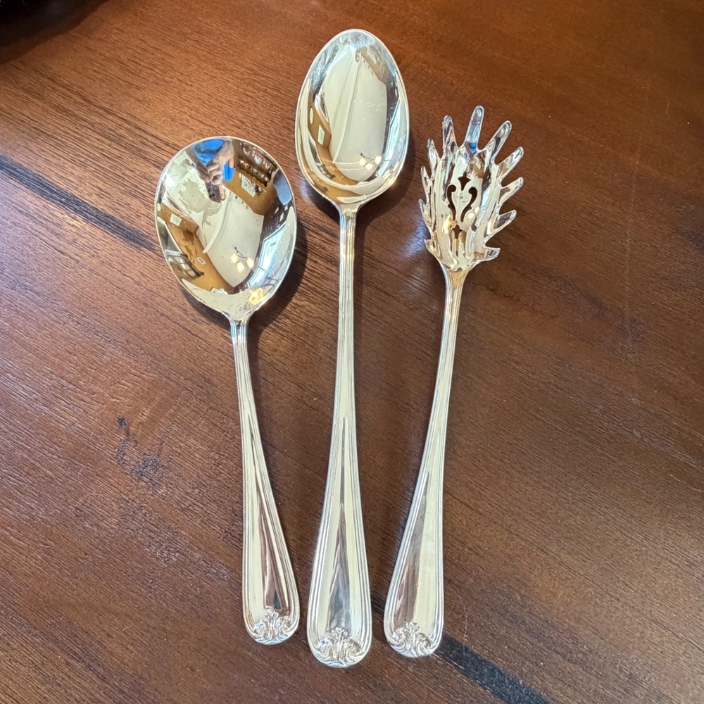 Gorham Heritage Silverplate Serving Set 3pc Italy Shell Motif Spoon Pasta Server